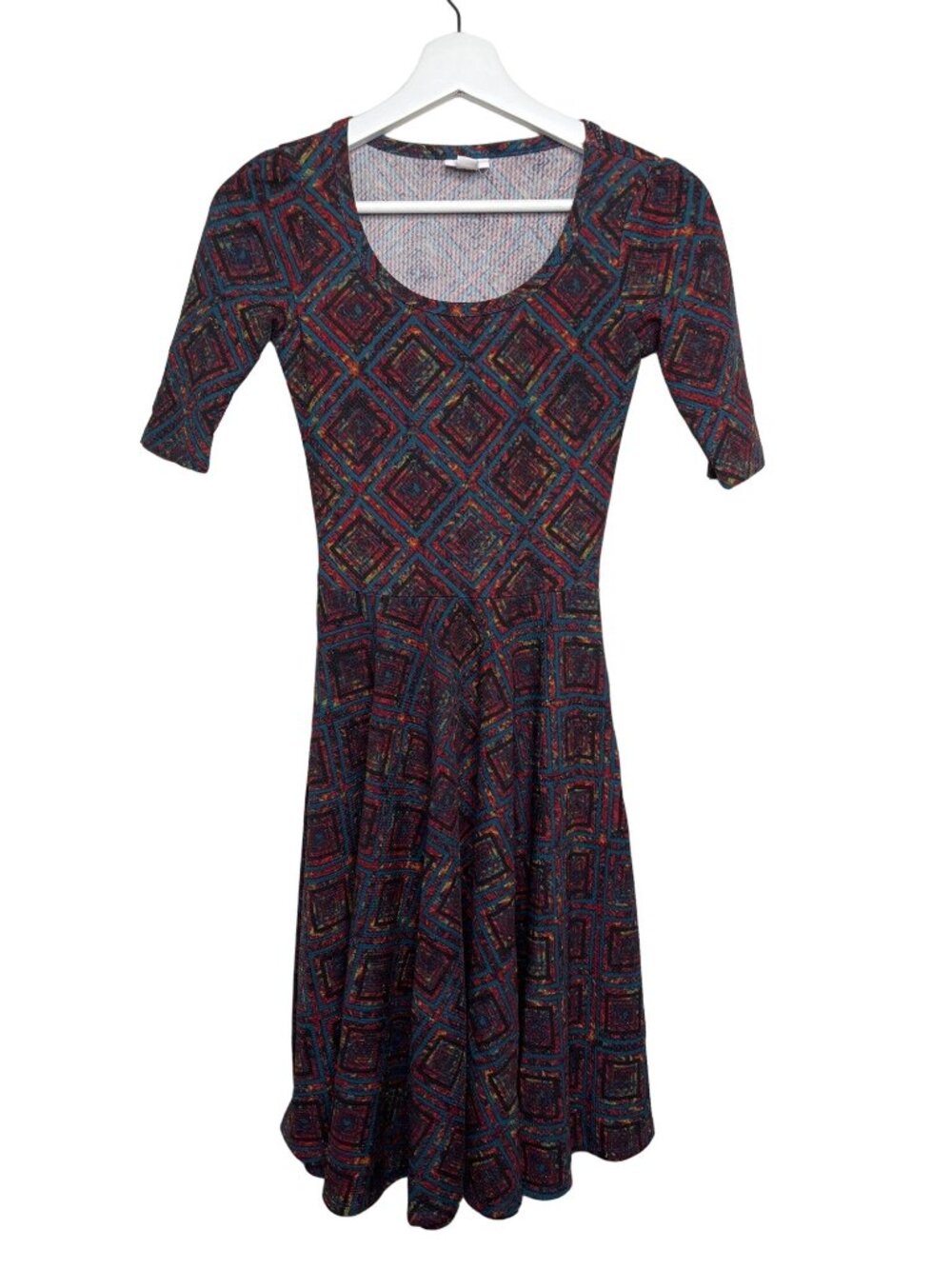 LuLaRoe Dress Women XXS Fit Flare Geometric Print Casual Stretch